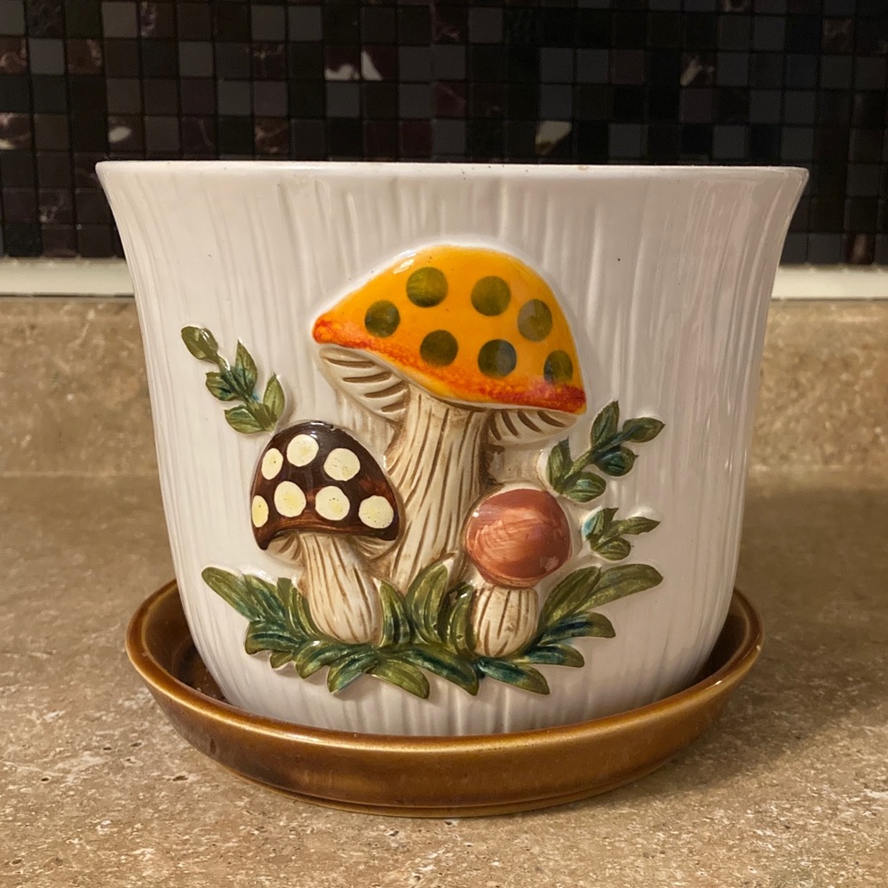 Merry Mushroom Vintage Planter with Saucer